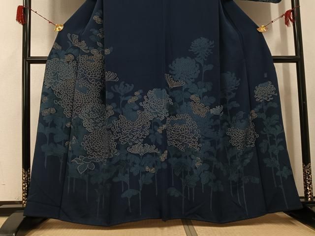 平和屋着物●訪問着 作家物 正道 藍 菊 金彩 正絹 逸品 AABH3131ph 平和屋着物●訪問着 作家物 正道 藍 菊 金彩 正絹 逸品 AABH3131ph