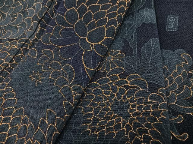 平和屋着物●訪問着 作家物 正道 藍 菊 金彩 正絹 逸品 AABH3131ph 平和屋着物●訪問着 作家物 正道 藍 菊 金彩 正絹 逸品 AABH3131ph