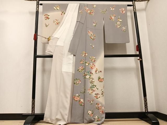 平和屋着物●訪問着 草花文 暈し染め 鬼しぼ縮緬 正絹 逸品 AABH3133ph 平和屋着物●訪問着 草花文 暈し染め 鬼しぼ縮緬 正絹 逸品 AABH3133ph