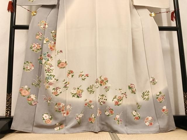 平和屋着物●訪問着 草花文 暈し染め 鬼しぼ縮緬 正絹 逸品 AABH3133ph 平和屋着物●訪問着 草花文 暈し染め 鬼しぼ縮緬 正絹 逸品 AABH3133ph
