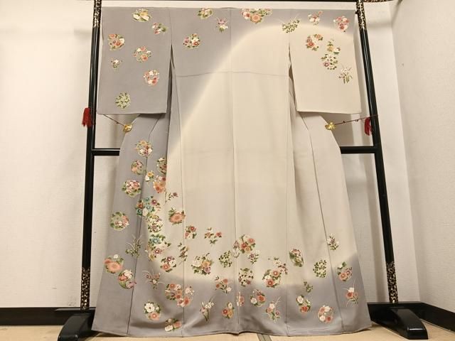 平和屋着物●訪問着　草花文　暈し染め　鬼しぼ縮緬　正絹　逸品　AABH3133ph