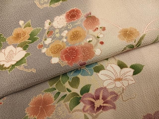 平和屋着物●訪問着 草花文 暈し染め 鬼しぼ縮緬 正絹 逸品 AABH3133ph 平和屋着物●訪問着 草花文 暈し染め 鬼しぼ縮緬 正絹 逸品 AABH3133ph
