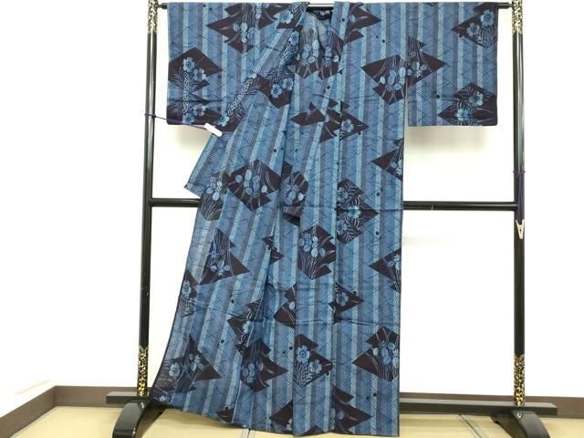 平和屋着物∴夏物　浴衣　幾何学花文　綿　逸品　DABD2893cd