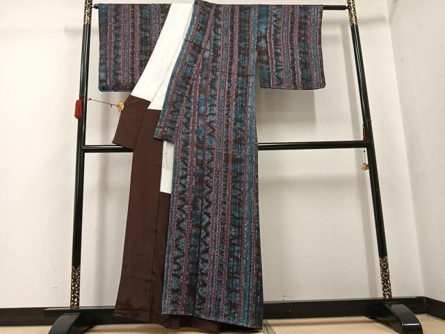 平和屋着物●上質な小紋　絞り　間道　正絹　逸品　未使用　AABH3139ph
