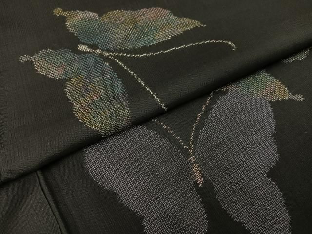 平和屋着物●本場大島紬　地空き　カタス9マルキ　舞蝶文　正絹　逸品　未使用　AABH3142ph