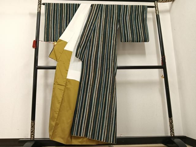 平和屋着物●上質な小紋　紬地　ろうけつ染　間道　正絹　逸品　AABH3159ph