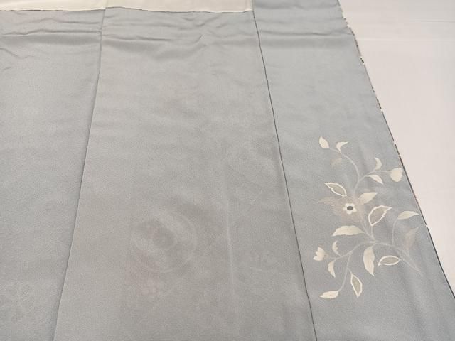 平和屋着物●訪問着　友禅　作家物　駒刺繍　更紗鴛鴦花文　金彩　浜ちりめん　反端付き　正絹　逸品　AABH3804ph