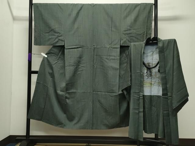 平和屋着物●男性　紬　アンサンブル　霞文　正絹　逸品　未使用　CABD8977gh