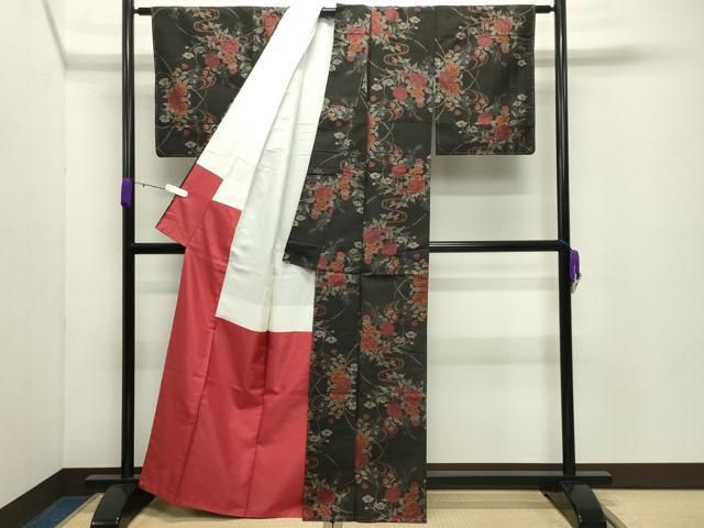 平和屋着物●本場大島紬 9マルキ 泥染め 流水草花文 証紙付き 正絹 逸品 CABD8987gh 平和屋着物●本場大島紬 9マルキ 泥染め 流水草花文 証紙付き 正絹 逸品 CABD8987gh