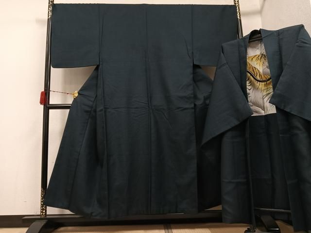 平和屋着物●男性　紬　アンサンブル　亀甲柄　正絹　逸品　AABH3816ph