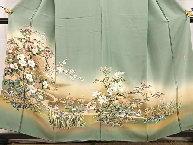 平和屋着物●十日町友禅作家 岡村蒼風 色留訪問着 花鳥文 暈し染め 金銀彩 正絹 逸品 BAAW8276yc 平和屋着物●十日町友禅作家 岡村蒼風 色留訪問着 花鳥文 暈し染め 金銀彩 正絹 逸品 BAAW8276yc