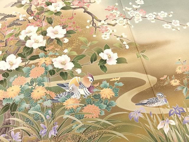 平和屋着物●十日町友禅作家 岡村蒼風 色留訪問着 花鳥文 暈し染め 金銀彩 正絹 逸品 BAAW8276yc 平和屋着物●十日町友禅作家 岡村蒼風 色留訪問着 花鳥文 暈し染め 金銀彩 正絹 逸品 BAAW8276yc