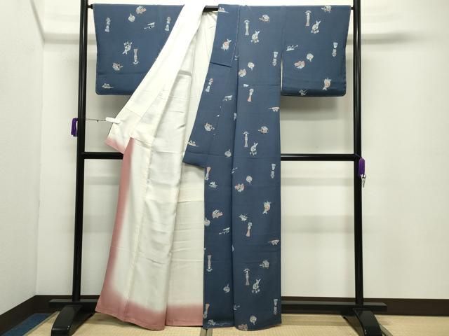 平和屋着物●上質な小紋 型染め 玩具文 鬼しぼ縮緬 正絹 逸品 CABD8996gh 平和屋着物●上質な小紋 型染め 玩具文 鬼しぼ縮緬 正絹 逸品 CABD8996gh