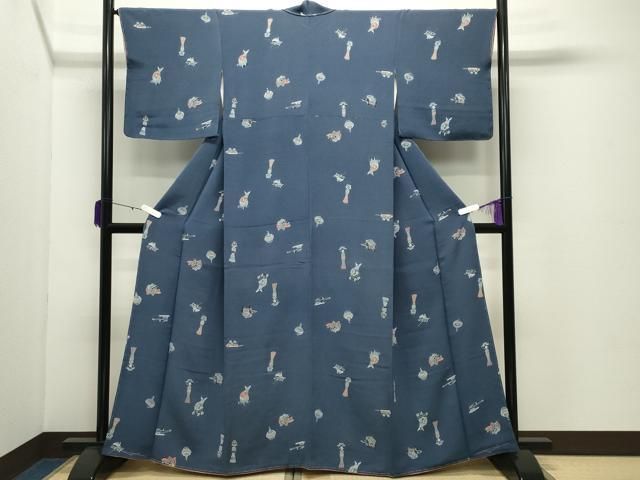平和屋着物●上質な小紋 型染め 玩具文 鬼しぼ縮緬 正絹 逸品 CABD8996gh 平和屋着物●上質な小紋 型染め 玩具文 鬼しぼ縮緬 正絹 逸品 CABD8996gh