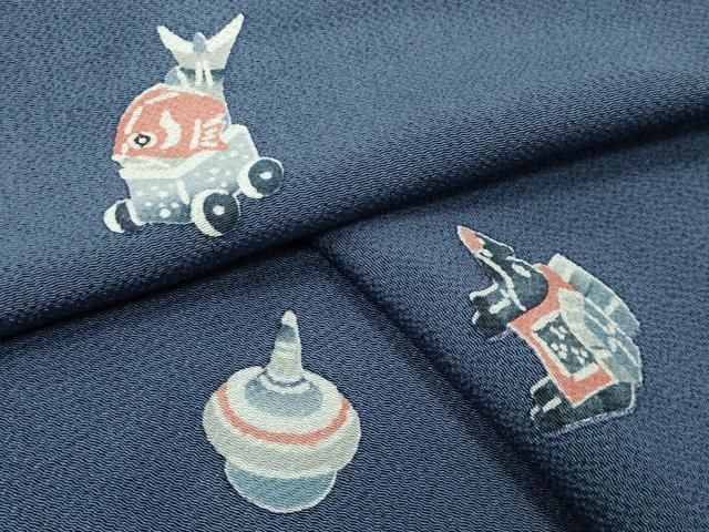 平和屋着物●上質な小紋　型染め　玩具文　鬼しぼ縮緬　正絹　逸品　CABD8996gh