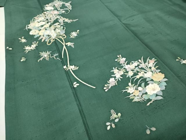 平和屋着物●訪問着 紬地 友禅 作家物 草花文 正絹 逸品 CABD8997gh 平和屋着物●訪問着 紬地 友禅 作家物 草花文 正絹 逸品 CABD8997gh