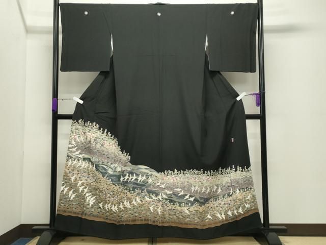 平和屋着物●豪華黒留袖　友禅　作家物　飛鳥松梅文　暈し染め　正絹　逸品　CABD9001gh
