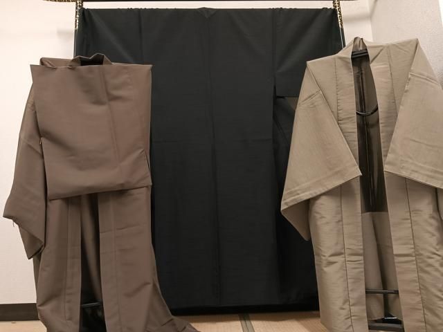 平和屋着物●男性　色無地　アンサンブル　長襦袢(無双仕立て)セット　蝋色×空五倍子色　洗える着物　AABH3819ph 42,250円
