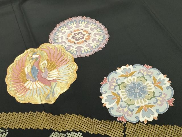 平和屋着物●豪華黒留袖　作家物　駒刺繍　籬鳳凰花文　金彩　正絹　逸品　CABD9002gh