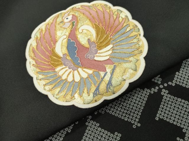 平和屋着物●豪華黒留袖　作家物　駒刺繍　籬鳳凰花文　金彩　正絹　逸品　CABD9002gh