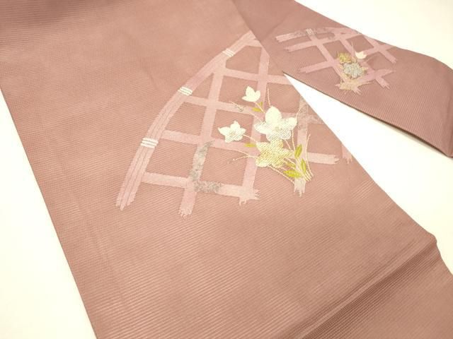 平和屋着物＊夏物　九寸名古屋帯　籬草花文　金銀糸　正絹　逸品　DABC8989cm