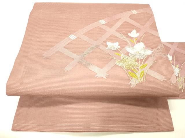 平和屋着物＊夏物　九寸名古屋帯　籬草花文　金銀糸　正絹　逸品　DABC8989cm