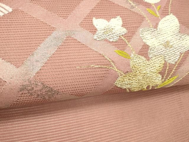 平和屋着物＊夏物　九寸名古屋帯　籬草花文　金銀糸　正絹　逸品　DABC8989cm