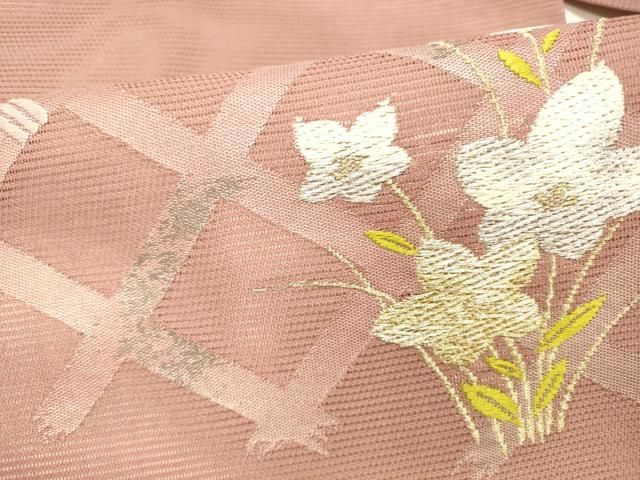 平和屋着物＊夏物　九寸名古屋帯　籬草花文　金銀糸　正絹　逸品　DABC8989cm