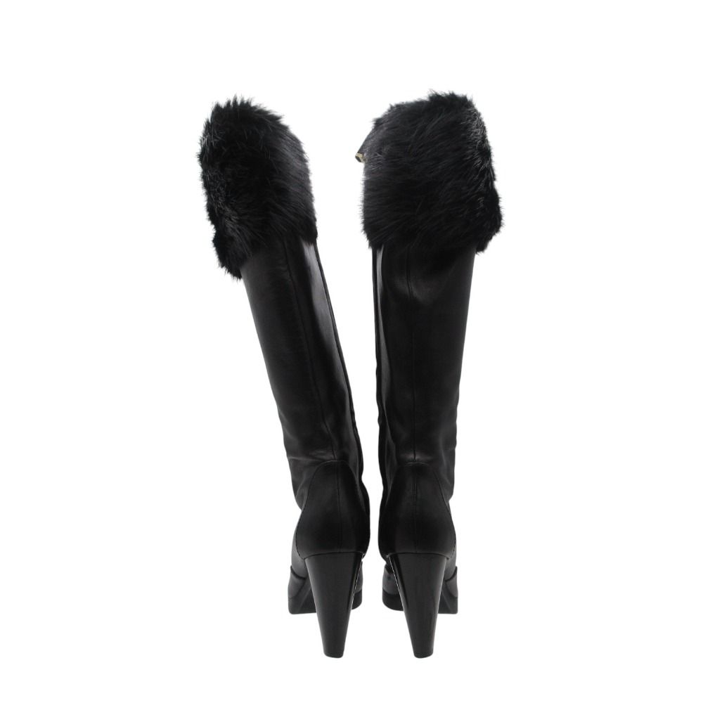 FENDI フェンディ ブーツ ファーロングブーツ ハイヒール レザー サイドジップ シューズ ブラック 36 23cm レディース 【中古】 FENDI フェンディ ブーツ ファーロングブーツ ハイヒール レザー サイドジップ シューズ ブラック 36 23cm レディース 【中古】