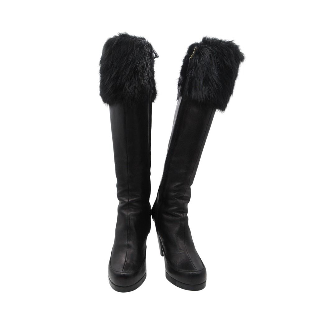 FENDI フェンディ ブーツ ファーロングブーツ ハイヒール レザー サイドジップ シューズ ブラック 36 23cm レディース 【中古】 FENDI フェンディ ブーツ ファーロングブーツ ハイヒール レザー サイドジップ シューズ ブラック 36 23cm レディース 【中古】