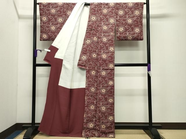 平和屋着物●上質な小紋　型染め　花唐草文　正絹　逸品　CABD9004gh
