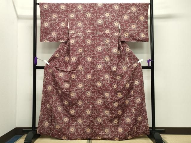 平和屋着物●上質な小紋　型染め　花唐草文　正絹　逸品　CABD9004gh