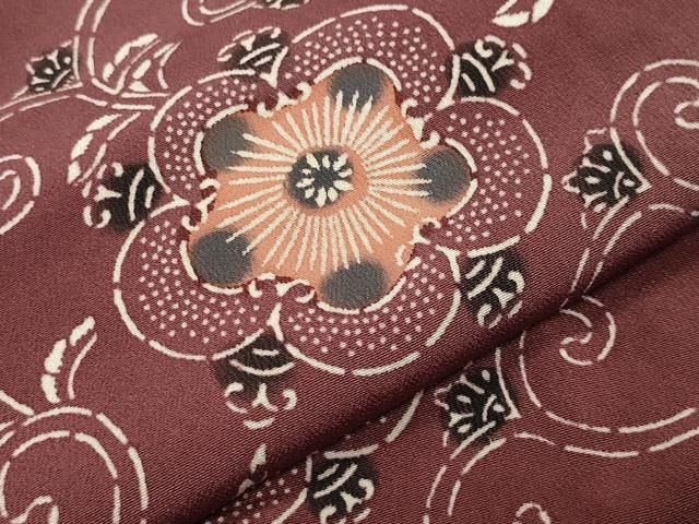 平和屋着物●上質な小紋　型染め　花唐草文　正絹　逸品　CABD9004gh
