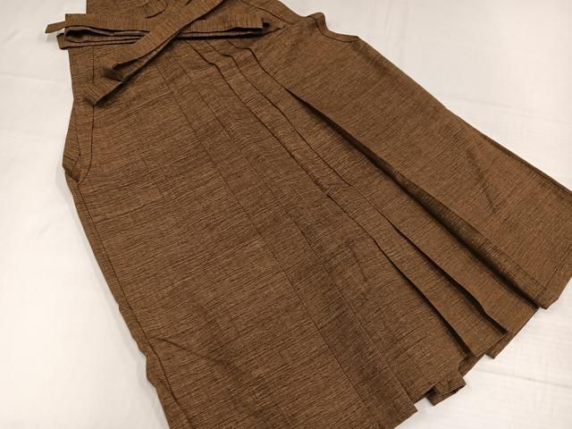 平和屋着物●男性　馬乗り袴　色無地　黄枯茶色　正絹　逸品　AABH3822ph