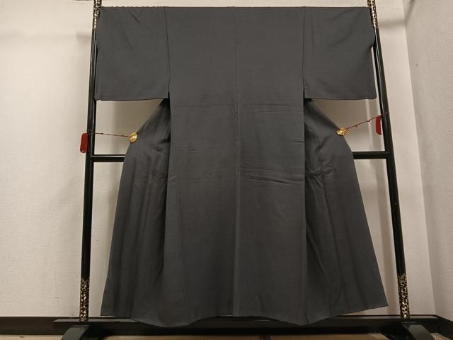 平和屋着物●男性　お召　墨色　正絹　逸品　AABH3824ph