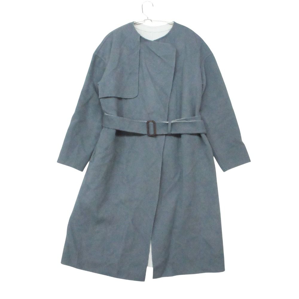 19AW UNTITLED アンタイトル コート ウールリバーラップ ダブルフェイス ロング丈 くすみブルー 2【M】 レディース 【中古】