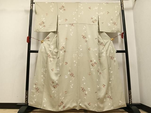 平和屋着物●上質な小紋　松皮菱草花文　金彩　正絹　逸品　AABH3827ph