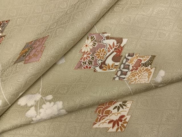 平和屋着物●上質な小紋 松皮菱草花文 金彩 正絹 逸品 AABH3827ph