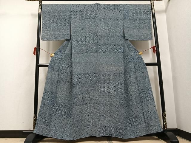平和屋着物●本藍 小紋 草花文 正絹 逸品 AABH3828ph 平和屋着物●本藍 小紋 草花文 正絹 逸品 AABH3828ph