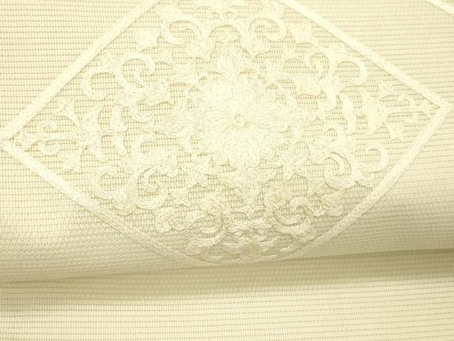 平和屋着物*夏物 九寸開き名古屋帯 総刺繍 花菱文 正絹 逸品 DABC8994cm 平和屋着物*夏物 九寸開き名古屋帯 総刺繍 花菱文 正絹 逸品 DABC8994cm