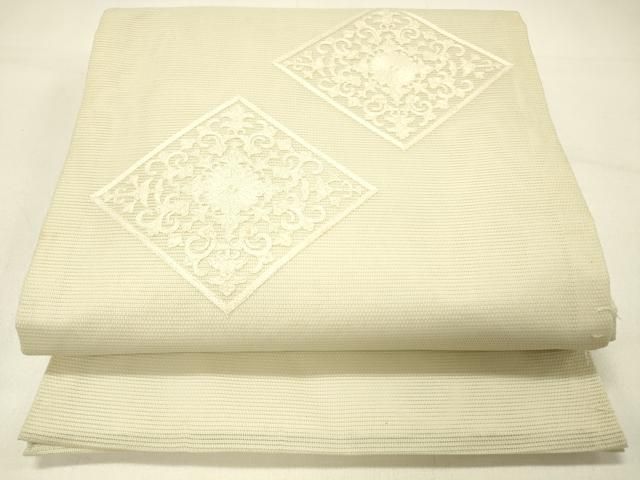 平和屋着物＊夏物　九寸開き名古屋帯　総刺繍　花菱文　正絹　逸品　DABC8994cm