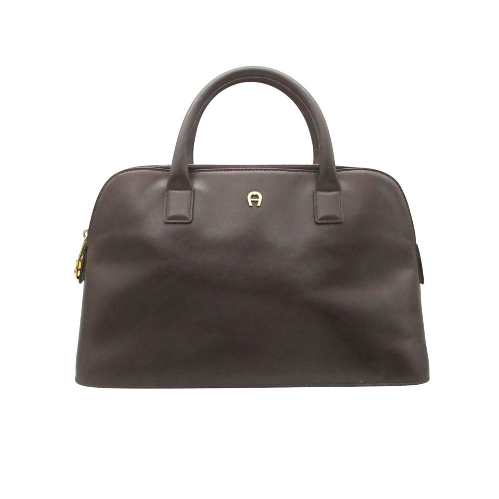 AIGNER アイグナー ハンドバッグ レザー ワンポイントロゴ トートバッグ 2WAYショルダーバッグ ダークブラウン レディース 【中古】