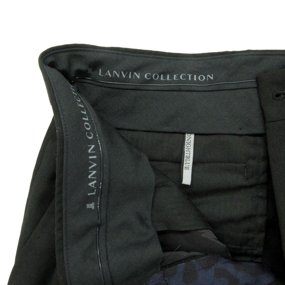 美品 LANVIN ランバン COLLECTION コレクション スーツ セットアップ ノッチドラペル 2B ジャケット 裏地レオパード柄 スラックス 2タック パンツ ブラック 46 メンズ 【中古】