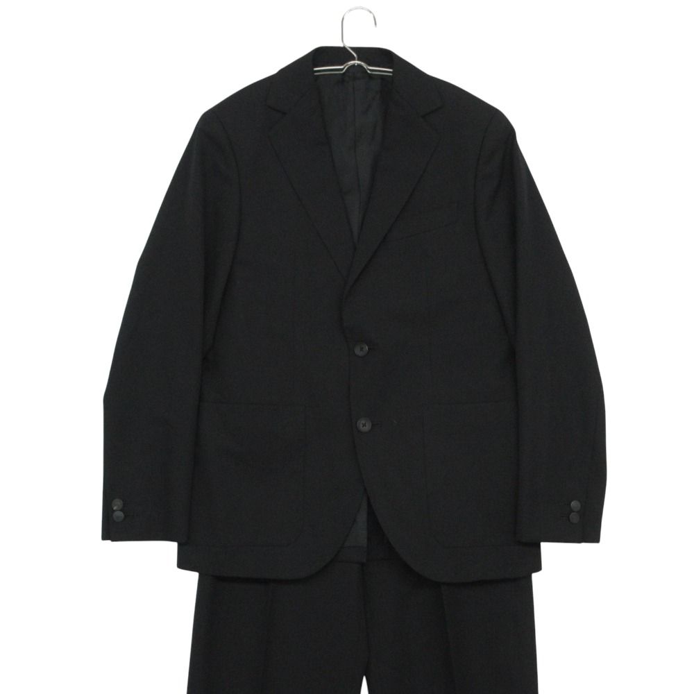 美品 LANVIN ランバン COLLECTION コレクション スーツ セットアップ ノッチドラペル 2B ジャケット 裏地レオパード柄 スラックス 2タック パンツ ブラック 46 メンズ 【中古】
