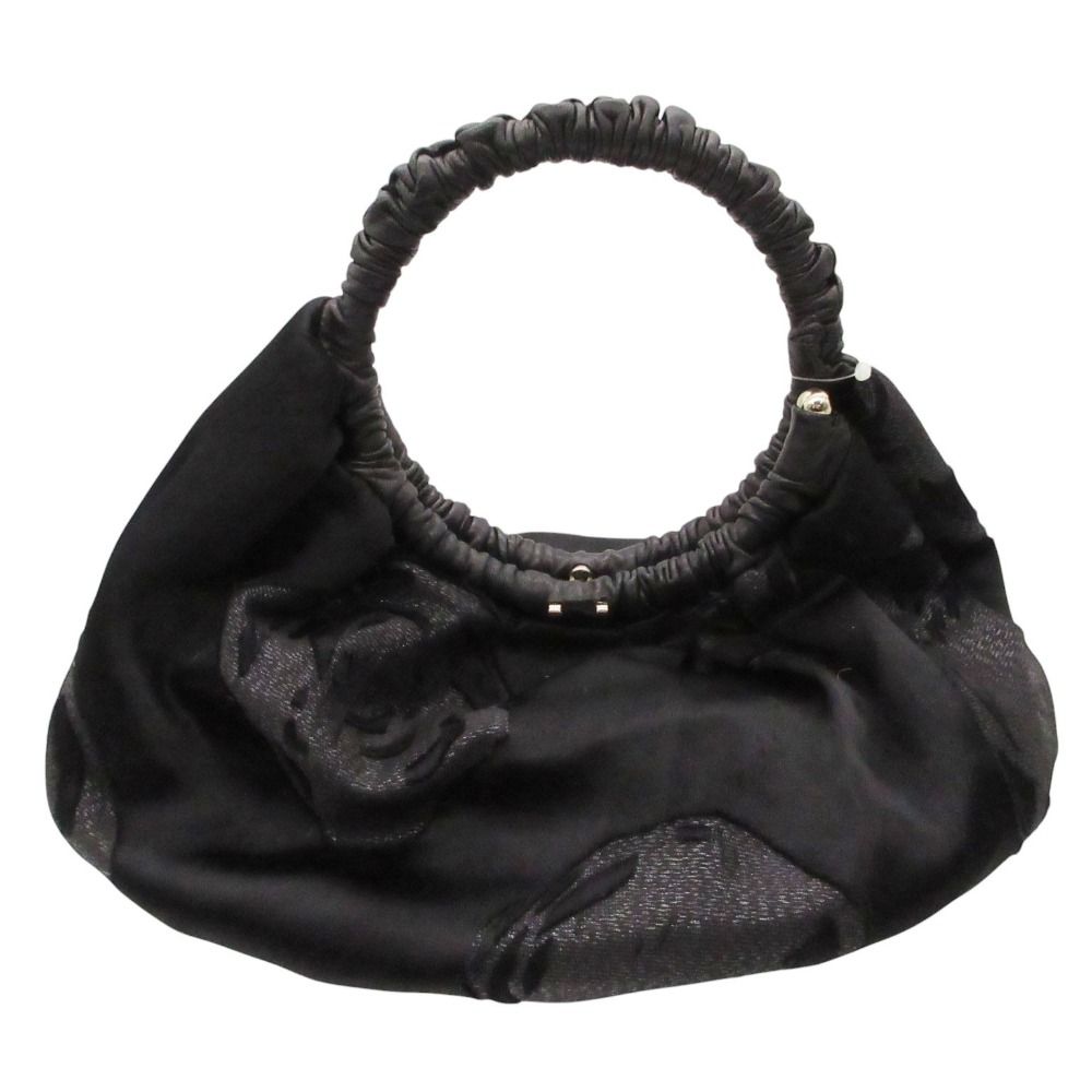 GIORGIO ARMANI ジョルジオアルマーニ ハンドバッグ シルク 花柄 ジャガード カバン 鞄 ブラック レディース 【中古】