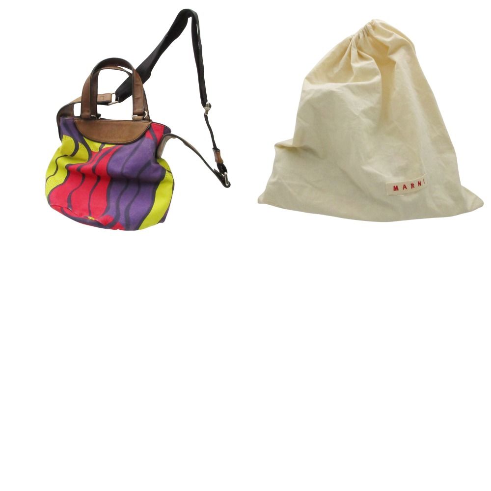 00s MARNI マルニ ショルダーバッグ キャンバス×レザー 総柄 イタリア製 カバン 鞄 マルチカラー レディース 【中古】