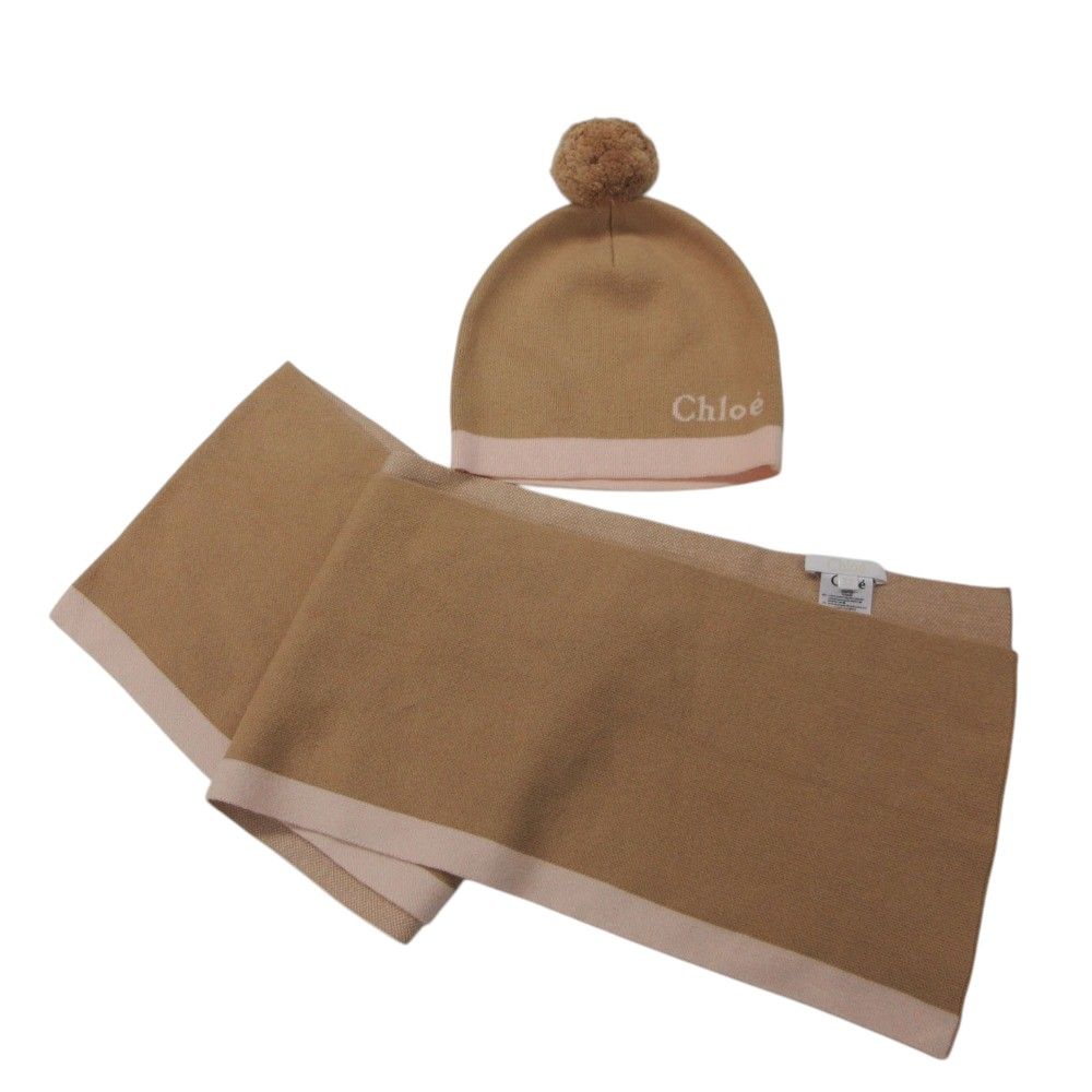 美品 Chloe クロエ 4点セット セットアップ キャップ ストール サイドライン ジップアップ パーカー パンツ キッズ 12 150cm 【中古】