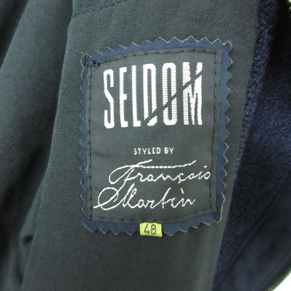 Vintage SELDOM Francois Martin フランソワ マルタン ブルゾン ライダース ジャケット ウール パイル レザー切替 ネイビー 48【L】 メンズ 【中古】