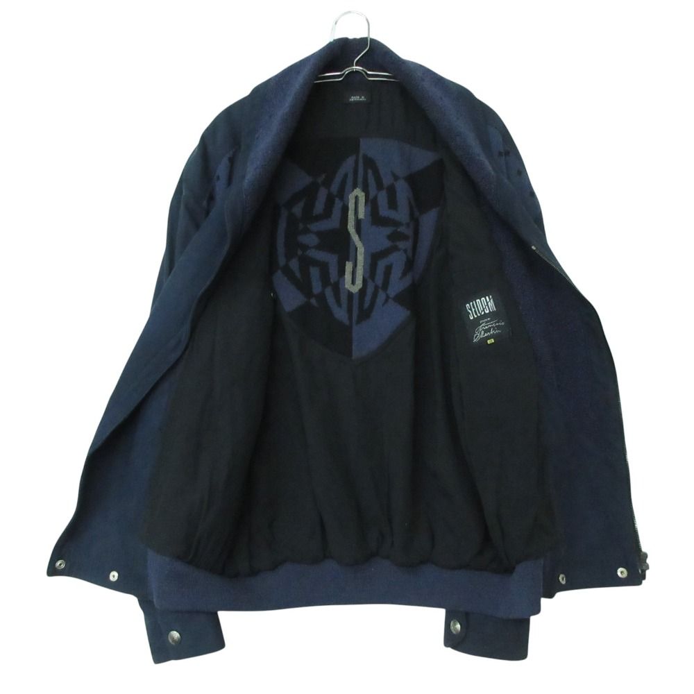 Vintage SELDOM Francois Martin フランソワ マルタン ブルゾン ライダース ジャケット ウール パイル レザー切替 ネイビー 48【L】 メンズ 【中古】