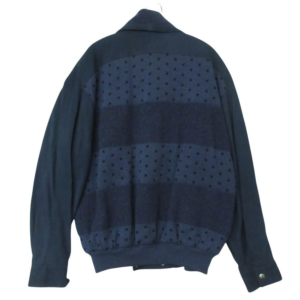 Vintage SELDOM Francois Martin フランソワ マルタン ブルゾン ライダース ジャケット ウール パイル レザー切替 ネイビー 48【L】 メンズ 【中古】